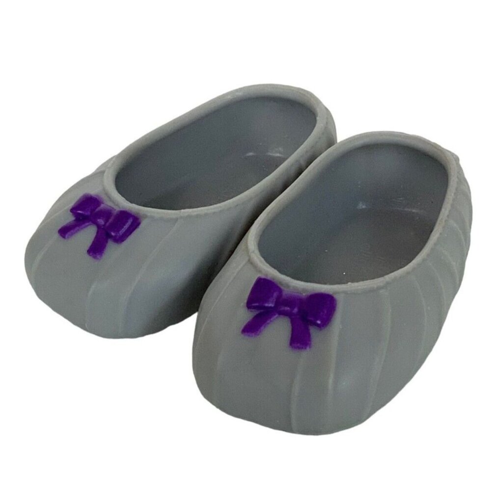 American Girl Wellie Wishers Gray Ballet Slip On Shoes With Purple Bow